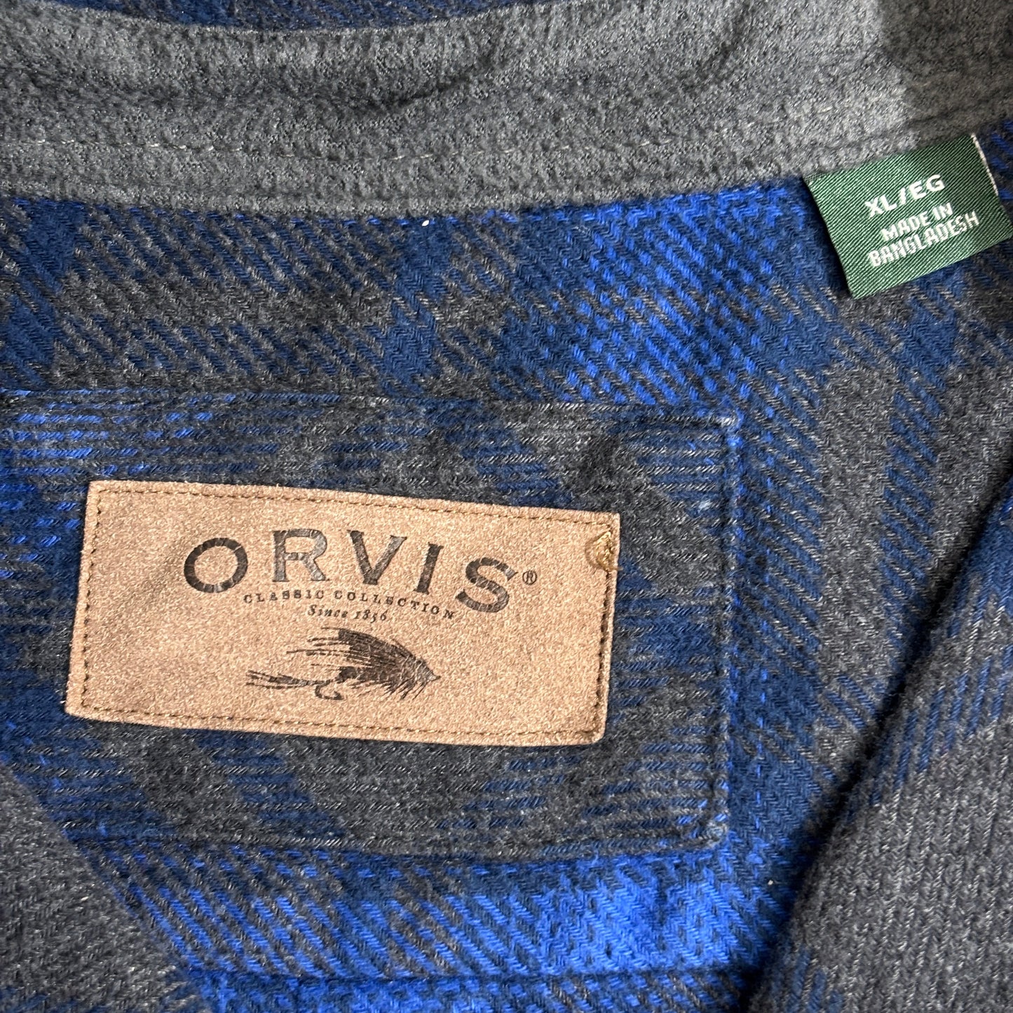 【ORVIS】フリースライナー チェックシャツジャケット ネイビー×グレー XLサイズ ヘビーフランネル ワークスタイル オービス