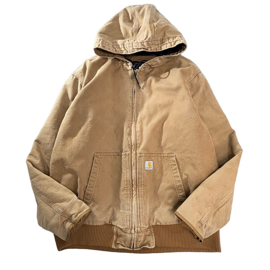Carhartt J130 “Active Jacket” 3M Thinsulate｜カーハート ブラウン ダック地 パーカー フルジップ フーディー XL｜LOOSE FIT｜Made in Mexico ワークジャケット