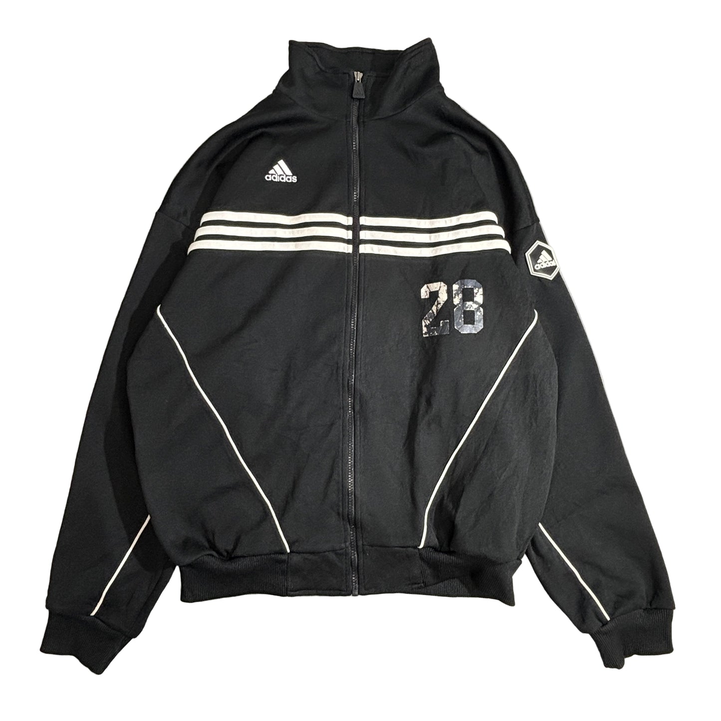 【90s adidas】トラックジャケット ブラック×ホワイト Lサイズ 3ライン スポーツジャージ アディダス オールドスクール 古着