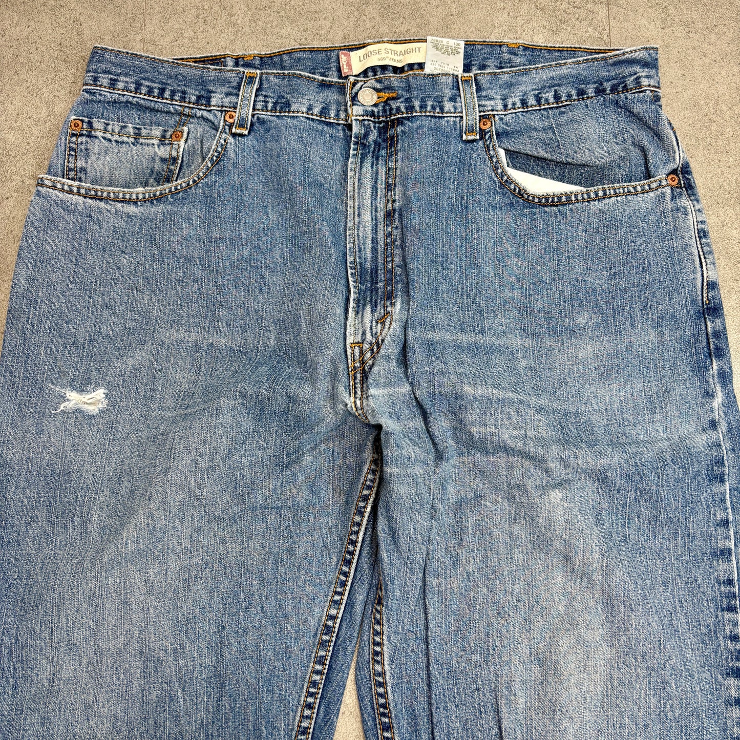 Levi’s 569® Loose Straight デニム W38 L30 ライトインディゴ レッドタブ 色落ち/裾スレ/小リペア 00s ジップフライ