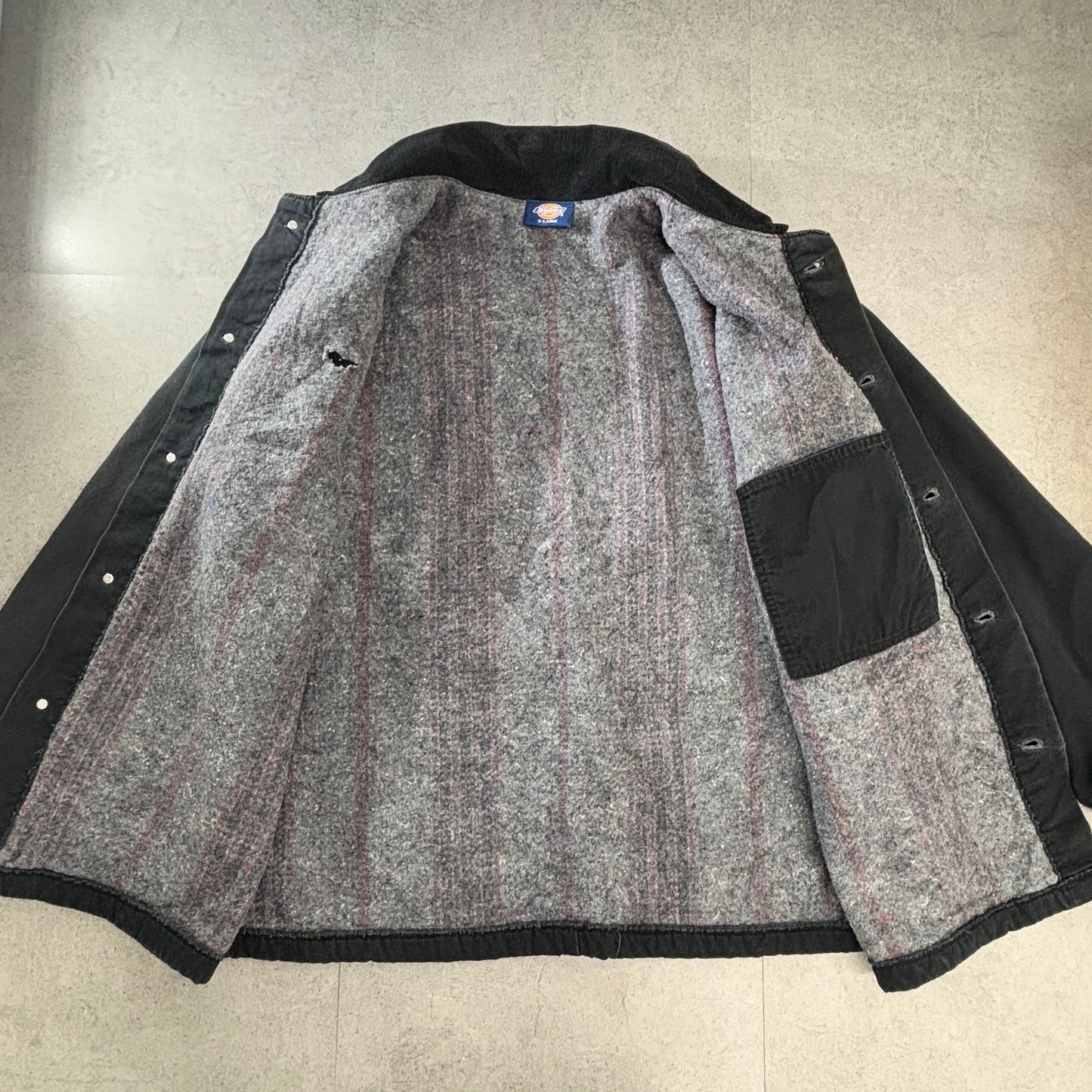 Dickies ダック地 チョアコート/カバーオール /ブラック/コーデュロイ襟/裏起毛キルティング/ワークジャケット XL