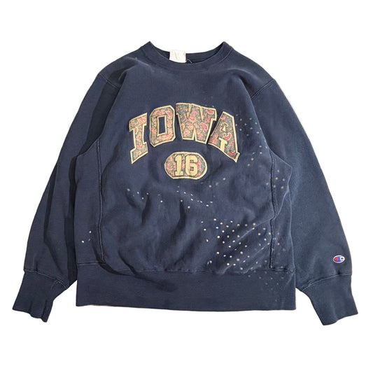 【Champion】トリコタグ USA製 Reverse Weave “IOWA” カレッジスウェット ネイビー LARGE 90s チャンピオン リバースウィーブ アイオワ大学 古着