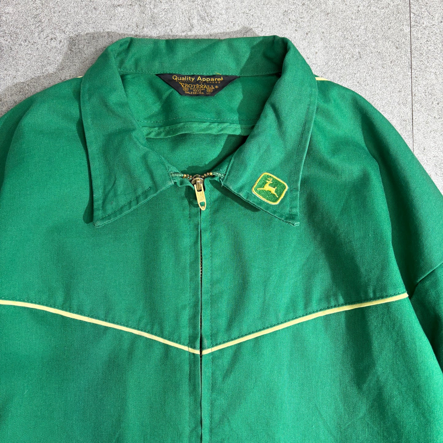 PROTEXALL × John Deere 企業ロゴ 刺繍 ワークジャケット 70s〜80s USA製 TALONジップ IOWA IMPLEMENT INC. グリーン