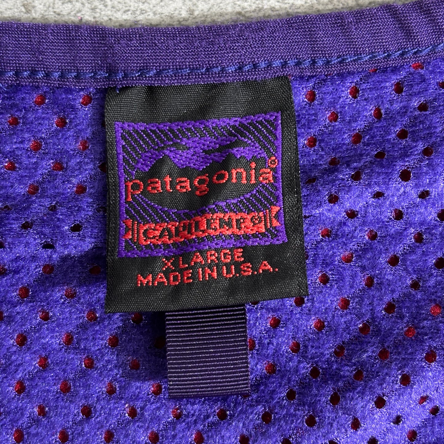 【90s Patagonia】USA製 Capilene® フリースプルオーバー レッド×パープル ハーフジップ メッシュポケット付き パタゴニア キャプリーン ヴィンテージ