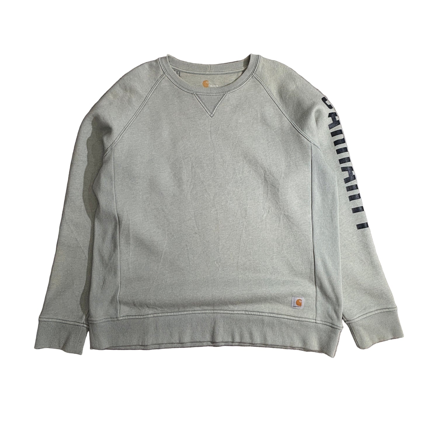 Carhartt カーハート 袖ロゴ ラグランスウェット トレーナー くすみミントグリーン XL(16/18) RELAXED FIT ベトナム製 古着