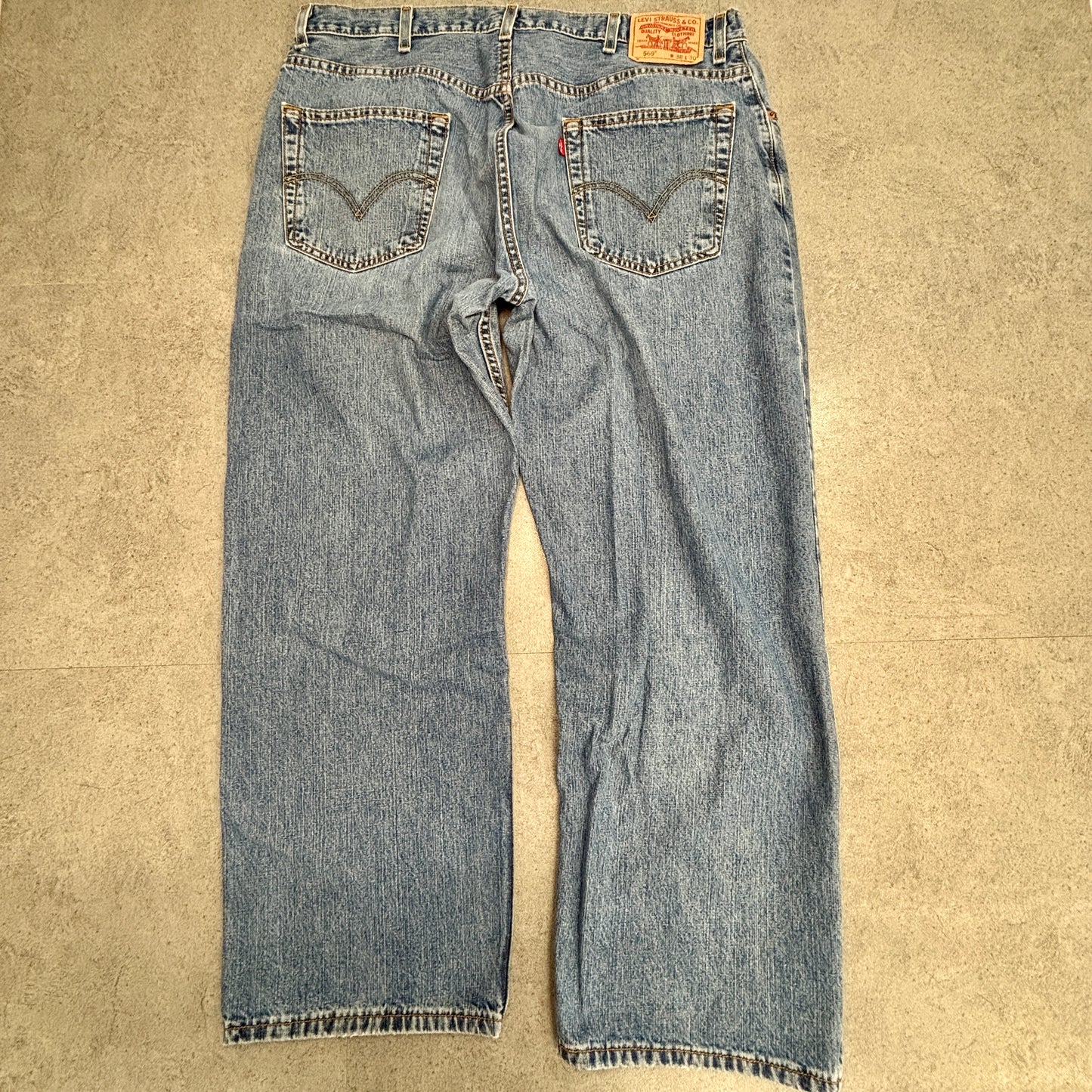 Levi’s 569® Loose Straight デニム W38 L30 ライトインディゴ レッドタブ 色落ち/裾スレ/小リペア 00s ジップフライ