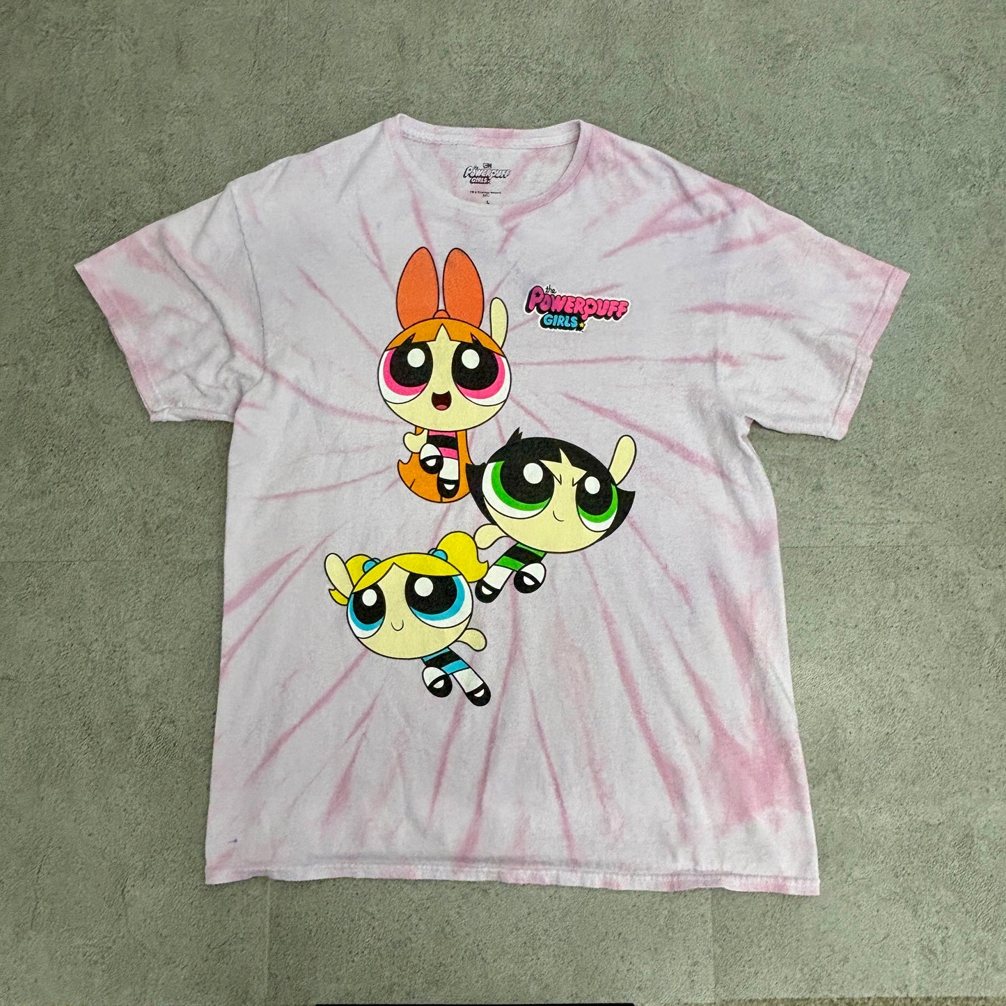 【90s復刻デザイン】パワーパフガールズ タイダイ Tシャツ ピンク Lサイズ Cartoon Network 正規品