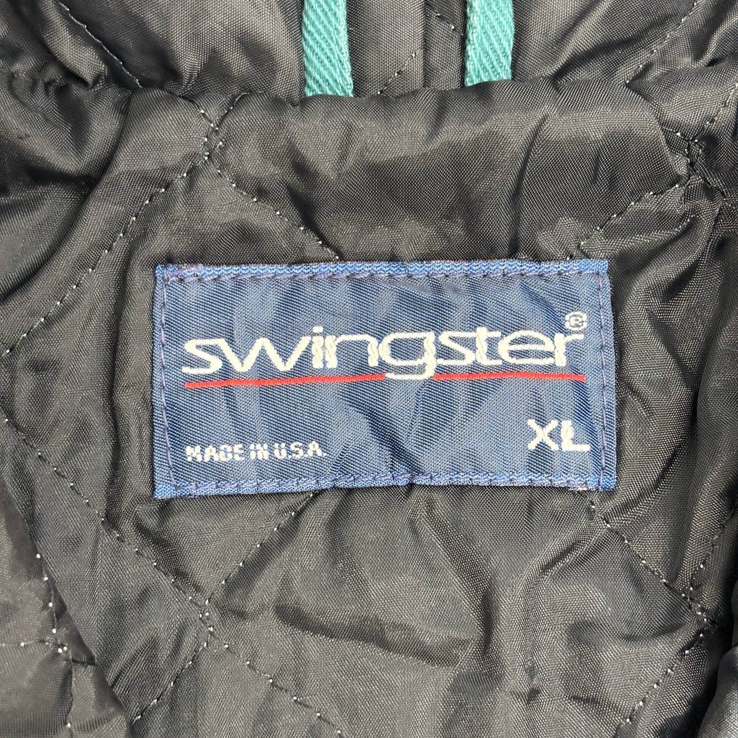 USA製 90s Swingster フーデッド ワークジャケット/キルティングライナー/企業ロゴ刺繍/グリーン XL ヴィンテージ
