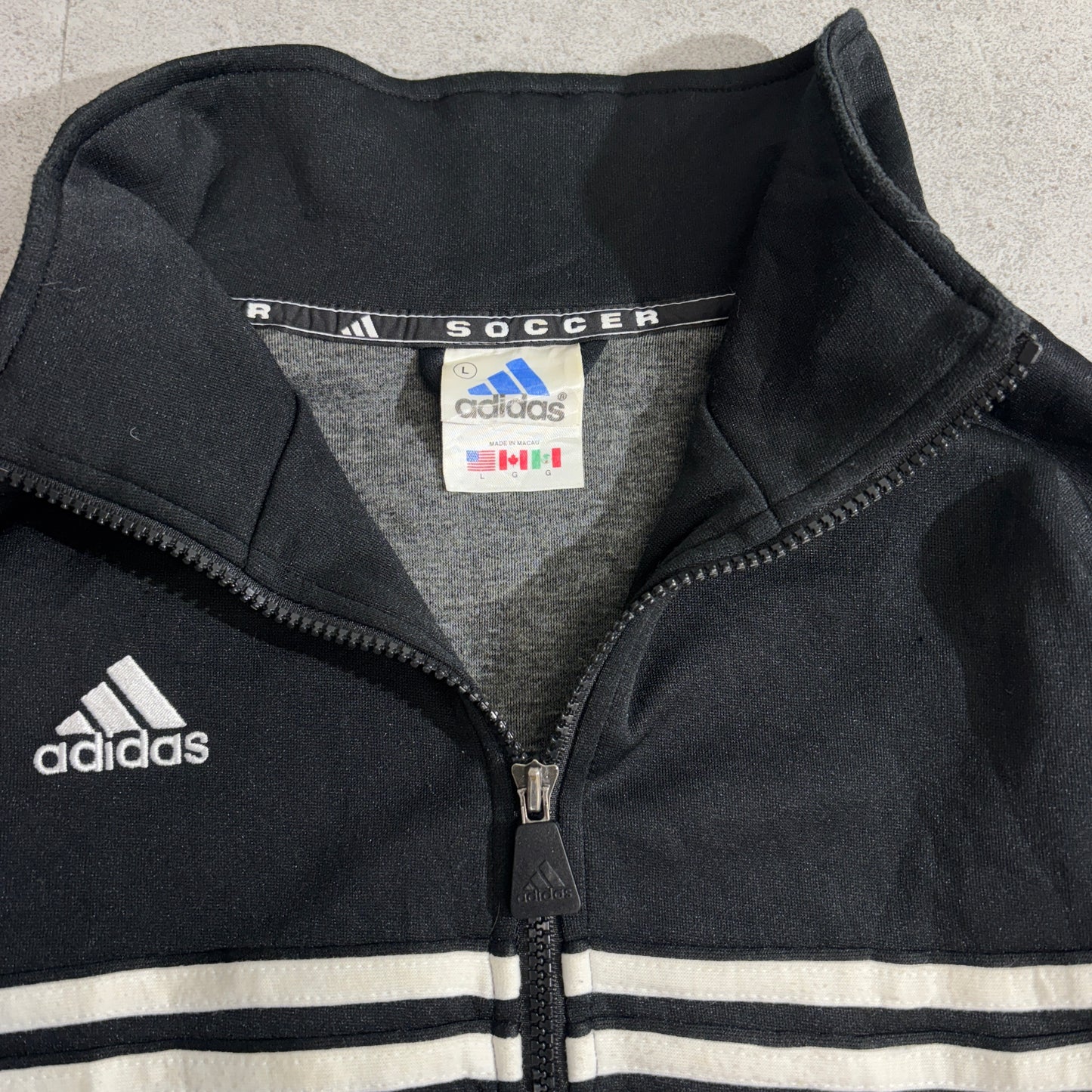【90s adidas】トラックジャケット ブラック×ホワイト Lサイズ 3ライン スポーツジャージ アディダス オールドスクール 古着