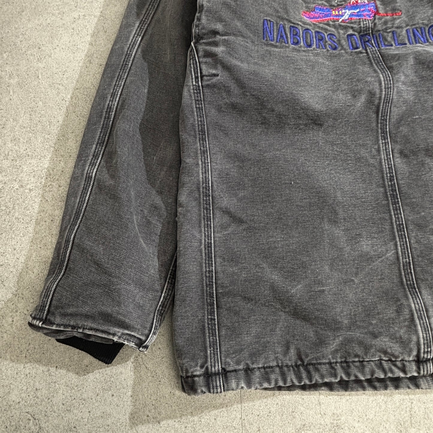 Carhartt ダックカバーオールジャケット ブラック ワーク刺繍 BP Amoco × Nabors Drilling USA 裏地ブランケット 90s