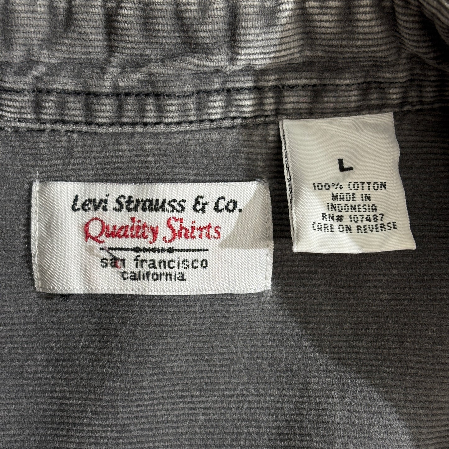 Levi’s / Levi Strauss & Co. “Quality Shirts” 90s〜00s 起毛コットン(細畝コーデュロイ調) 長袖シャツ グレー L メンズ ヴィンテージフェード 1ポケット インドネシア製