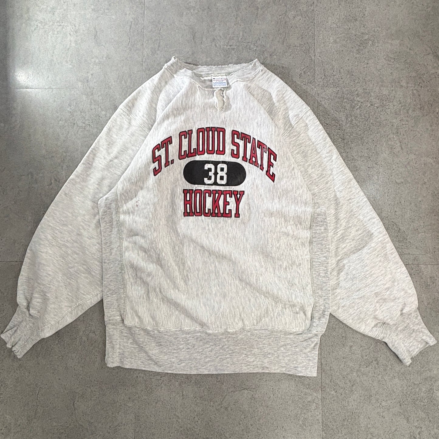【USA製】Champion リバースウィーブ スウェット “ST. CLOUD STATE HOCKEY” XL 霜降りグレー　　　　　90s