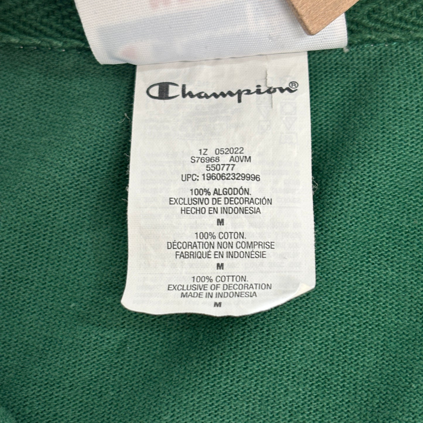 Champion ラガーシャツ風 スウェット プルオーバー M／カラーブロック（グリーン×オレンジ×バーガンディ）白襟 刺繍ロゴ カンガルーポケット
