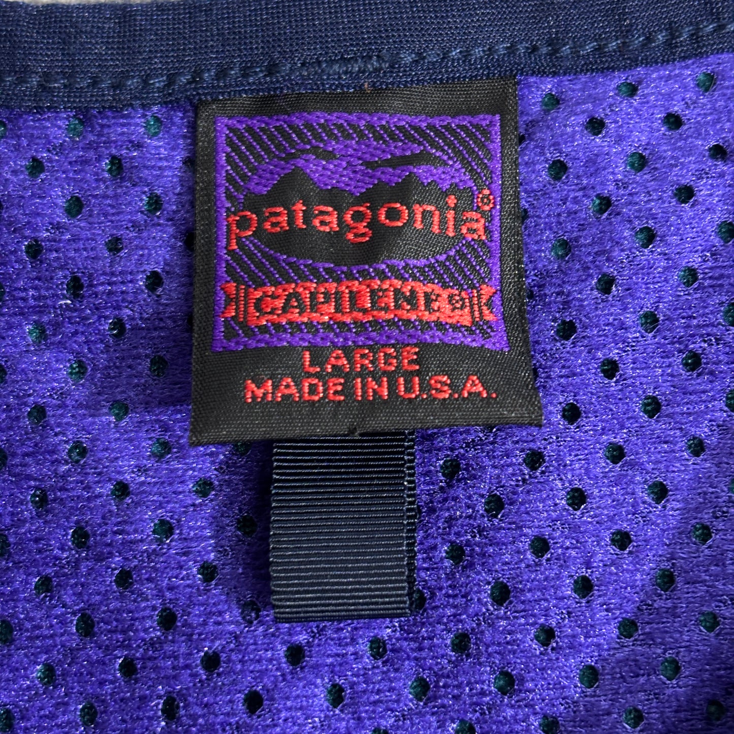 【90s Patagonia】USA製 Capilene® フリースプルオーバー グリーン×パープル ハーフジップ メッシュポケット付き パタゴニア キャプリーン ヴィンテージ