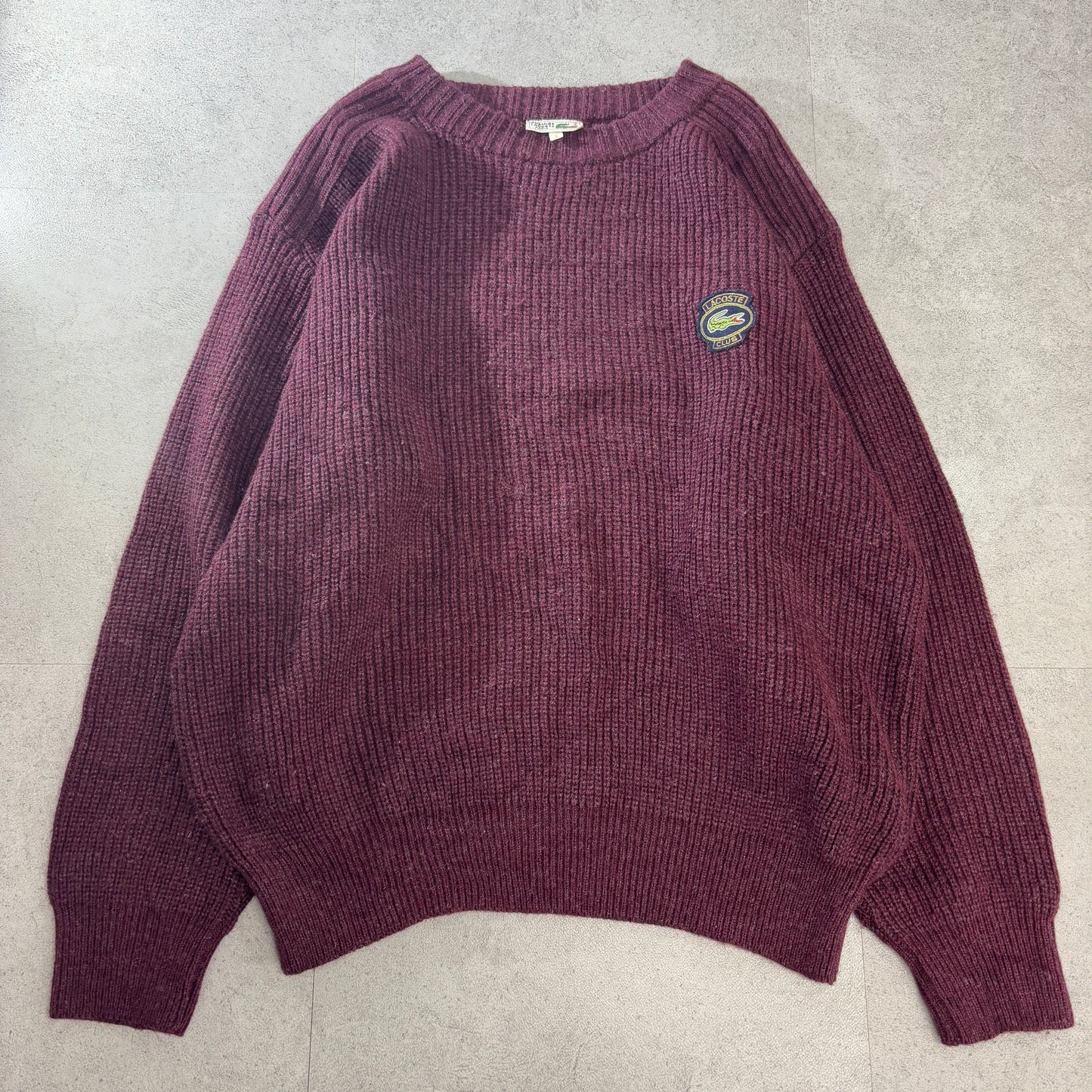 90s CHEMISE LACOSTE ラコステ クラシック クルーネック ウールニット／バーガンディ／ワニワッペン
