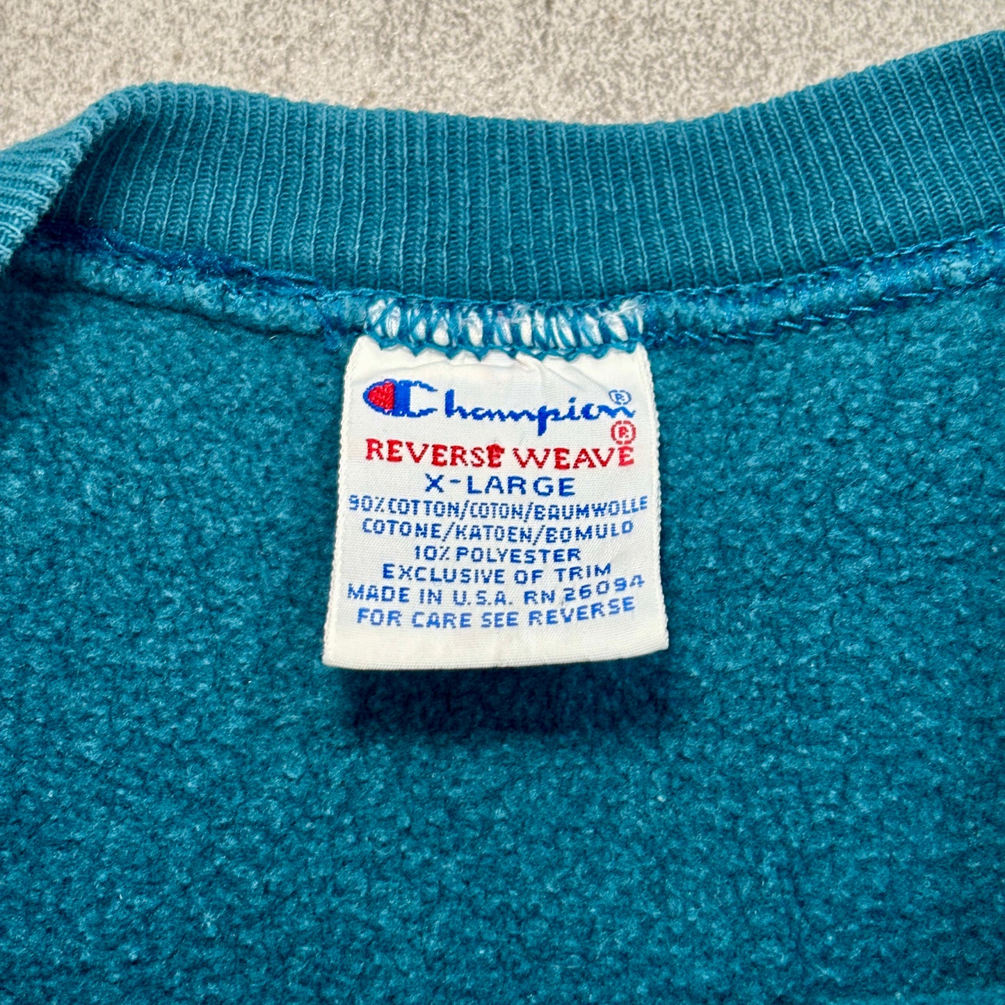 【USA製】Champion リバースウィーブ 青緑無地スウェット 刺繍ロゴ XL 90s ヴィンテージ