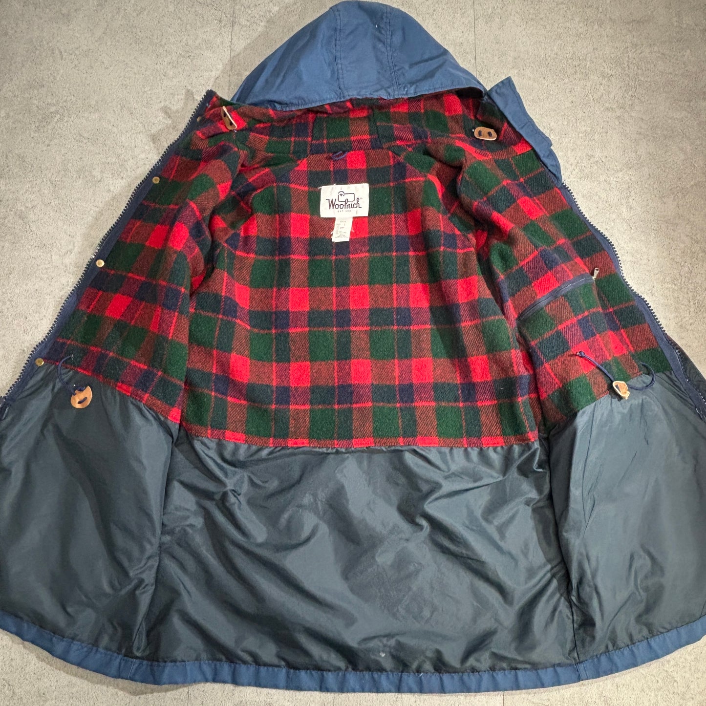 Woolrich USA製 マウンテンパーカ／ウールライニング ジャケット ネイビー×レッドチェック L｜80s〜90s 後期タグ