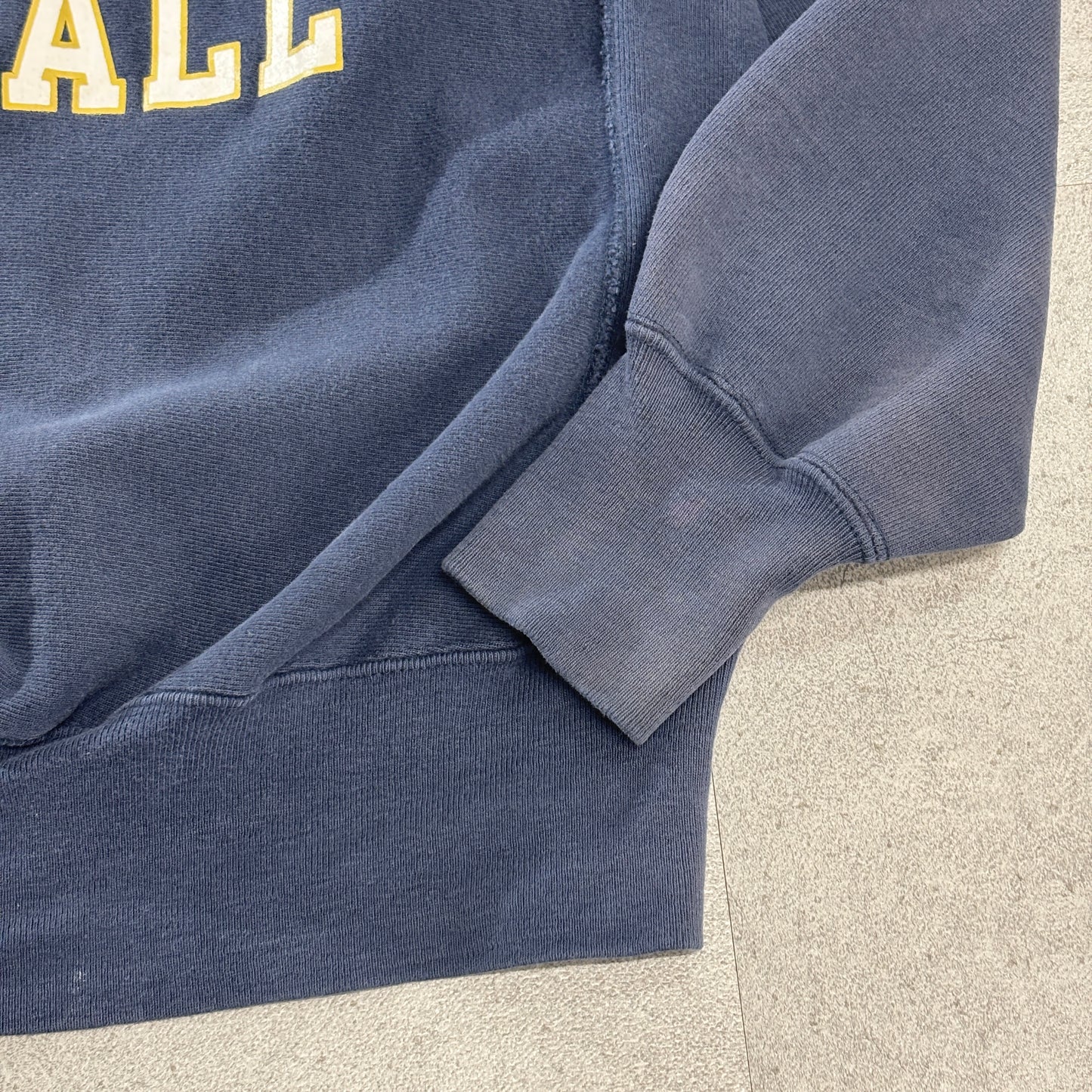 【90s USA製】Champion Reverse Weave スウェット XL 紺×イエロー ノートルダム大学 フットボール リバースウィーブ　フェード
