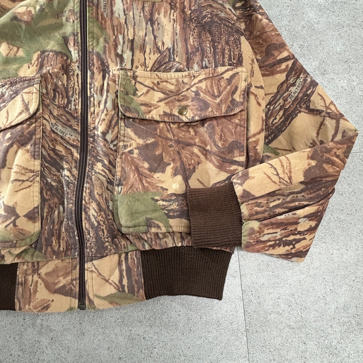 90s〜00s Cabela’s カベラス 加工ツリーカモ ハンティング ボンバージャケット L/REG カナダ製 リブ付きジップブルゾン OUTDOOR GEAR 迷彩 アウトドア