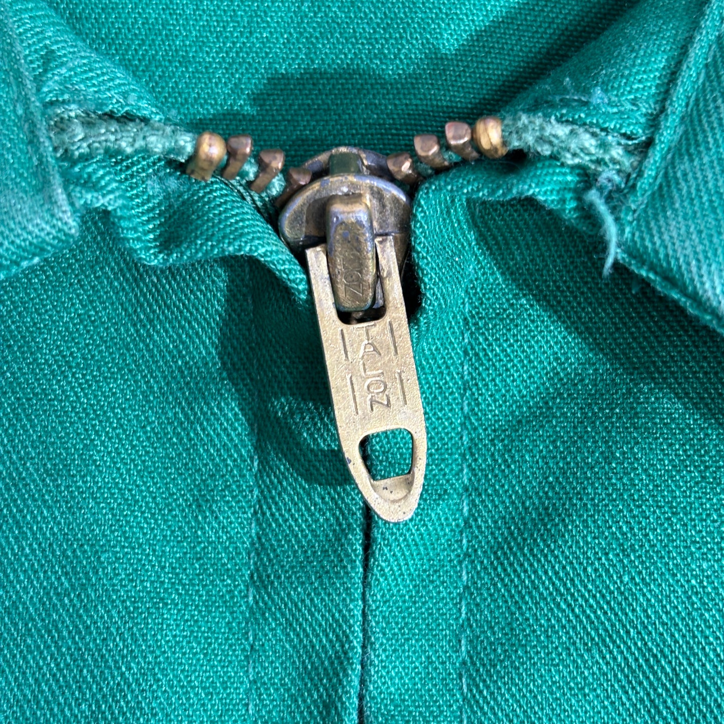 PROTEXALL × John Deere 企業ロゴ 刺繍 ワークジャケット 70s〜80s USA製 TALONジップ IOWA IMPLEMENT INC. グリーン