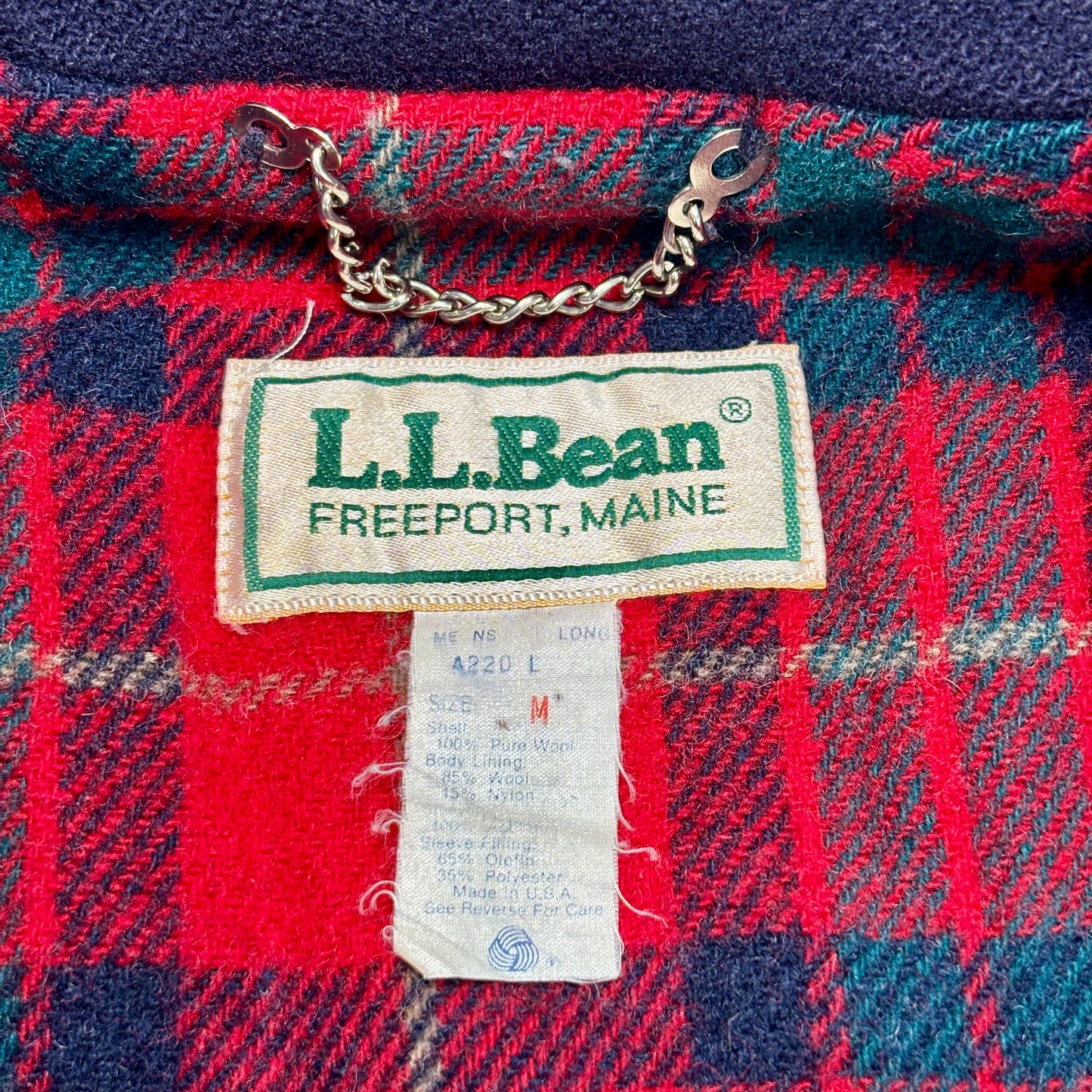 【90s USA製】L.L.Bean ウールジャケット ネイビー チェックライナー付き Mサイズ