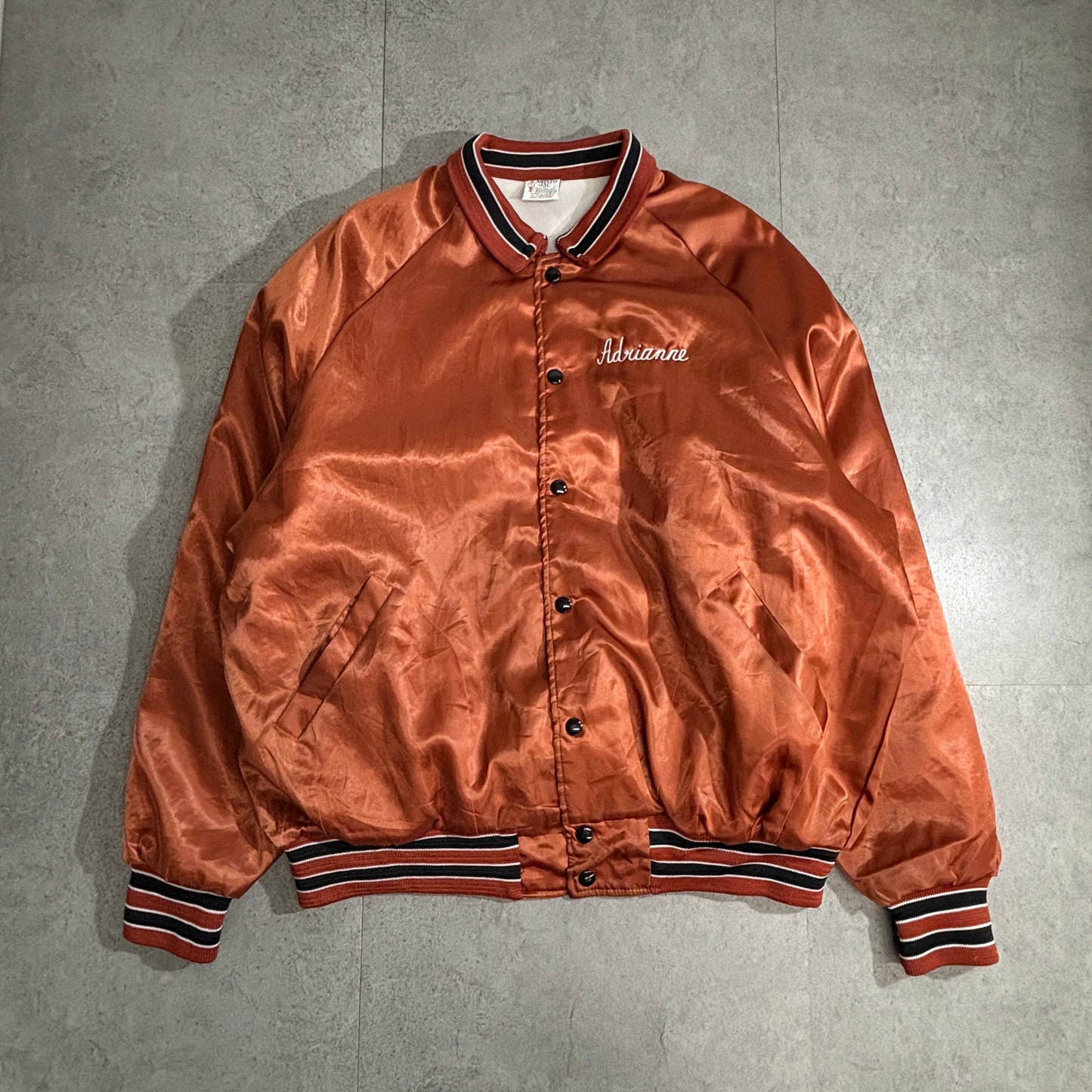 ARISTO JAC by Hilton サテンスタジャン Made in U.S.A. ブラウンオレンジ XL 90s ヴィンテージ