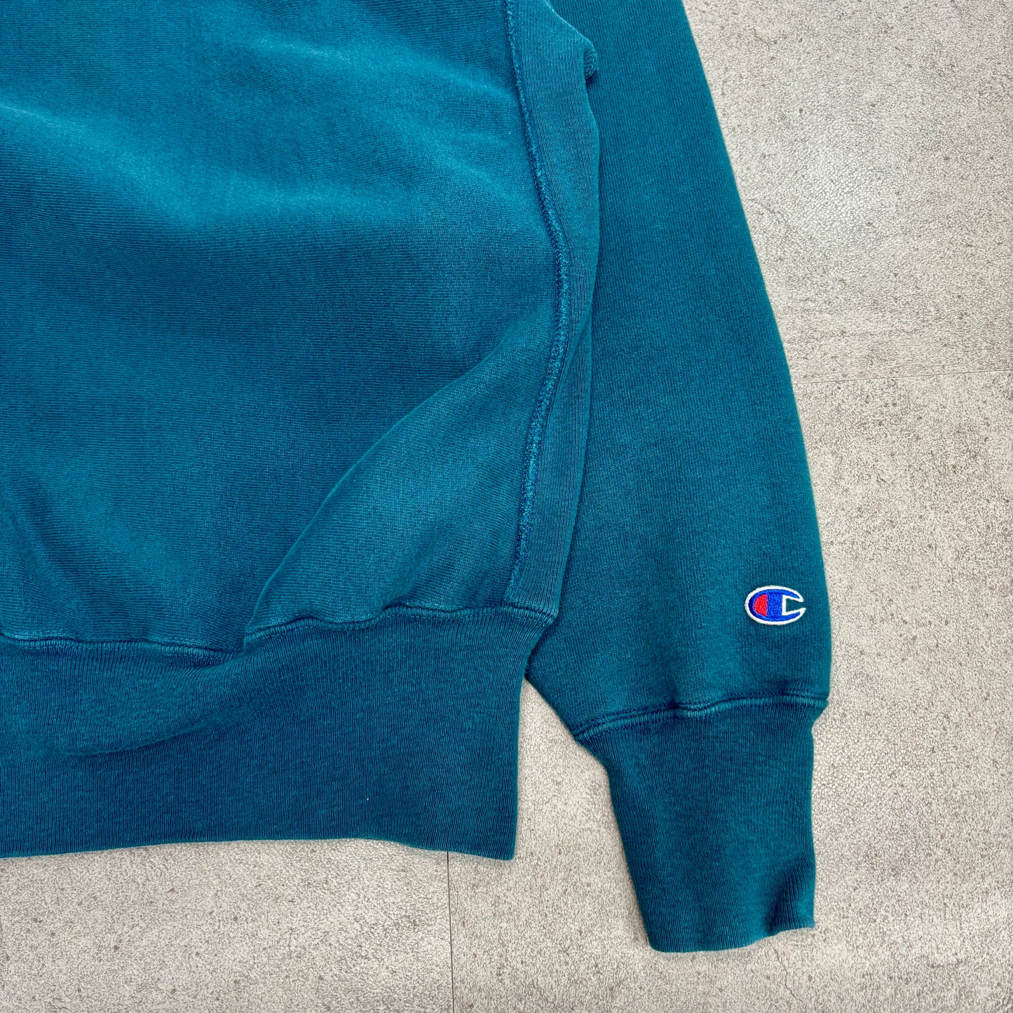【USA製】Champion リバースウィーブ 青緑無地スウェット 刺繍ロゴ XL 90s ヴィンテージ