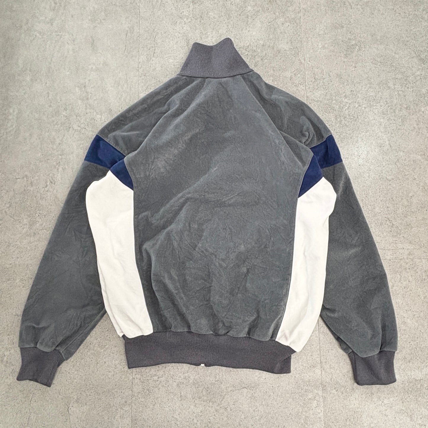 【90s〜2000s】adidas アディダス トラックジャケット ベロア切替 グレー×ネイビー×ホワイト Mサイズ