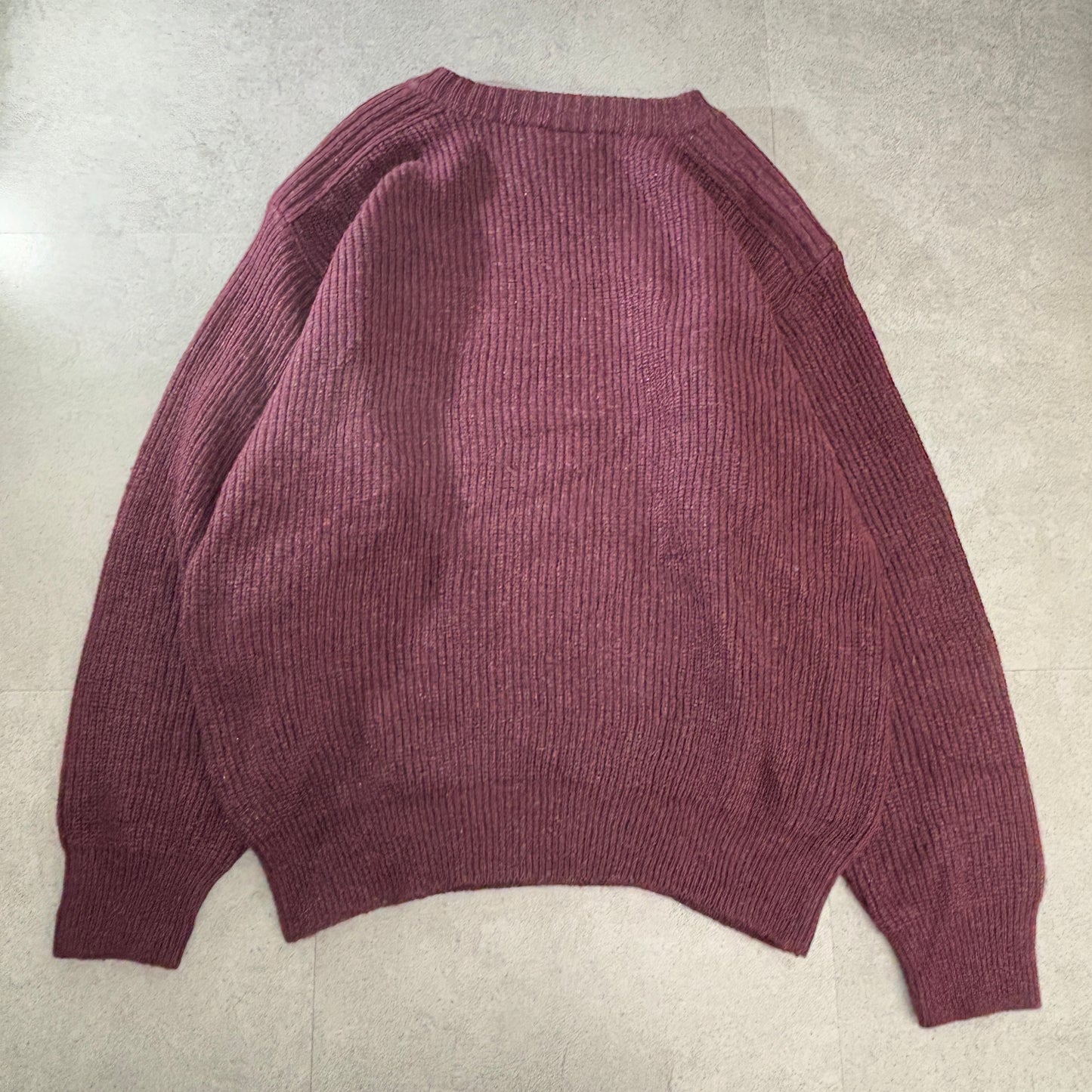 90s CHEMISE LACOSTE ラコステ クラシック クルーネック ウールニット／バーガンディ／ワニワッペン