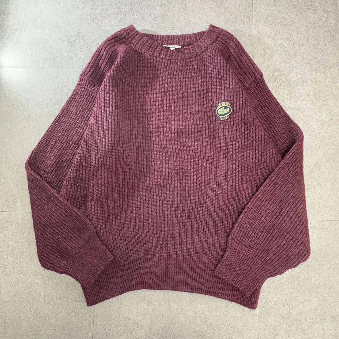 90s CHEMISE LACOSTE ラコステ クラシック クルーネック ウールニット／バーガンディ／ワニワッペン
