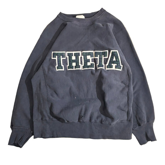 【Champion】トリコタグ USA製 Reverse Weave “THETA” カレッジスウェット ネイビー L チャンピオン リバースウィーブ アメリカ製 90s フェード ブラックウォッチ