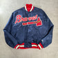 90s USA製 STARTER “MLB DIAMOND COLLECTION” ATLANTA BRAVES サテン スタジャン L ネイビー×レッド ビッグロゴ
