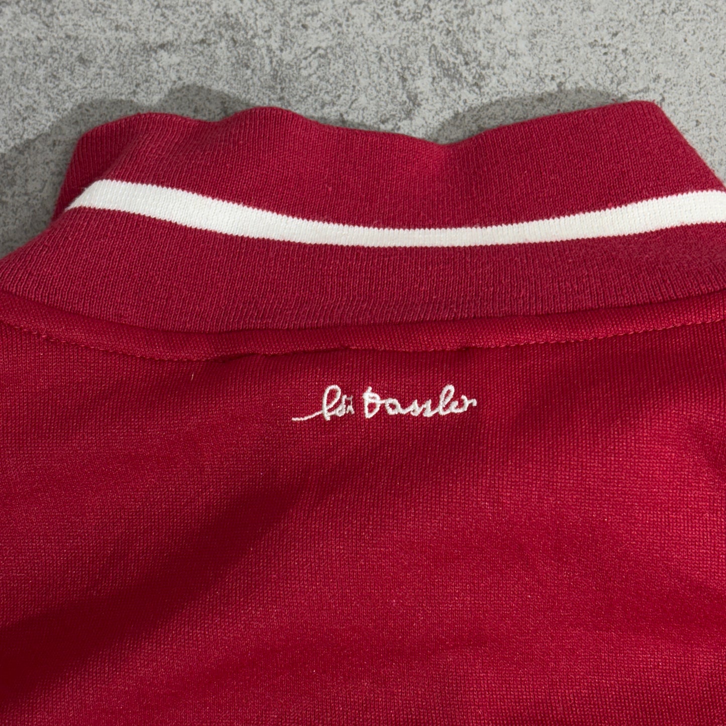 【adidas】Adolf Dassler 刺繍 トラックジャケット レッド×ホワイト Lサイズ カンボジア製 アディダス トラックトップ ジャージ 古着