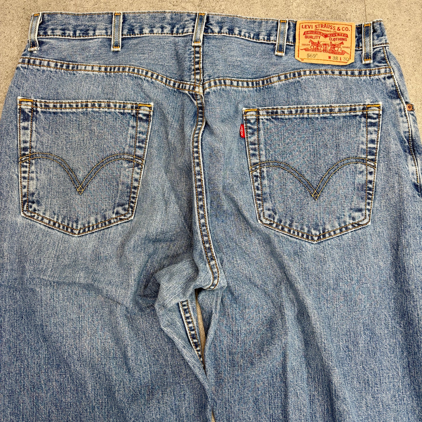 Levi’s 569® Loose Straight デニム W38 L30 ライトインディゴ レッドタブ 色落ち/裾スレ/小リペア 00s ジップフライ