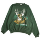【USA製 TULTEX】鹿プリント スウェット グリーン 2XL アニマルデザイン 90s ヴィンテージ風 トレーナー メンズ レディース 古着