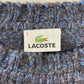 90s LACOSTE ウール ボーダー クルーネックニット／ネイビー×グレー×オフホワイト／ワニロゴ