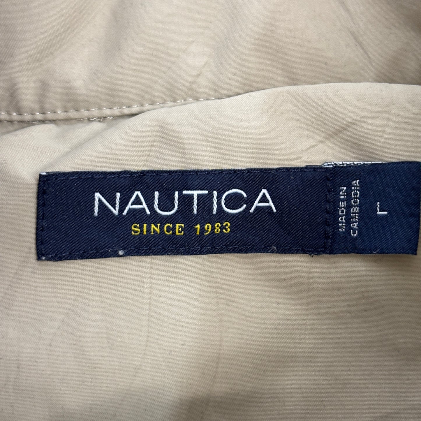 NAUTICA ノーティカ ハリントン/ドリズラージャケット ベージュ Lサイズ フルジップ ロゴ刺繍 カンボジア製