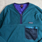 【90s Patagonia】USA製 Capilene® フリースプルオーバー グリーン×パープル ハーフジップ メッシュポケット付き パタゴニア キャプリーン ヴィンテージ
