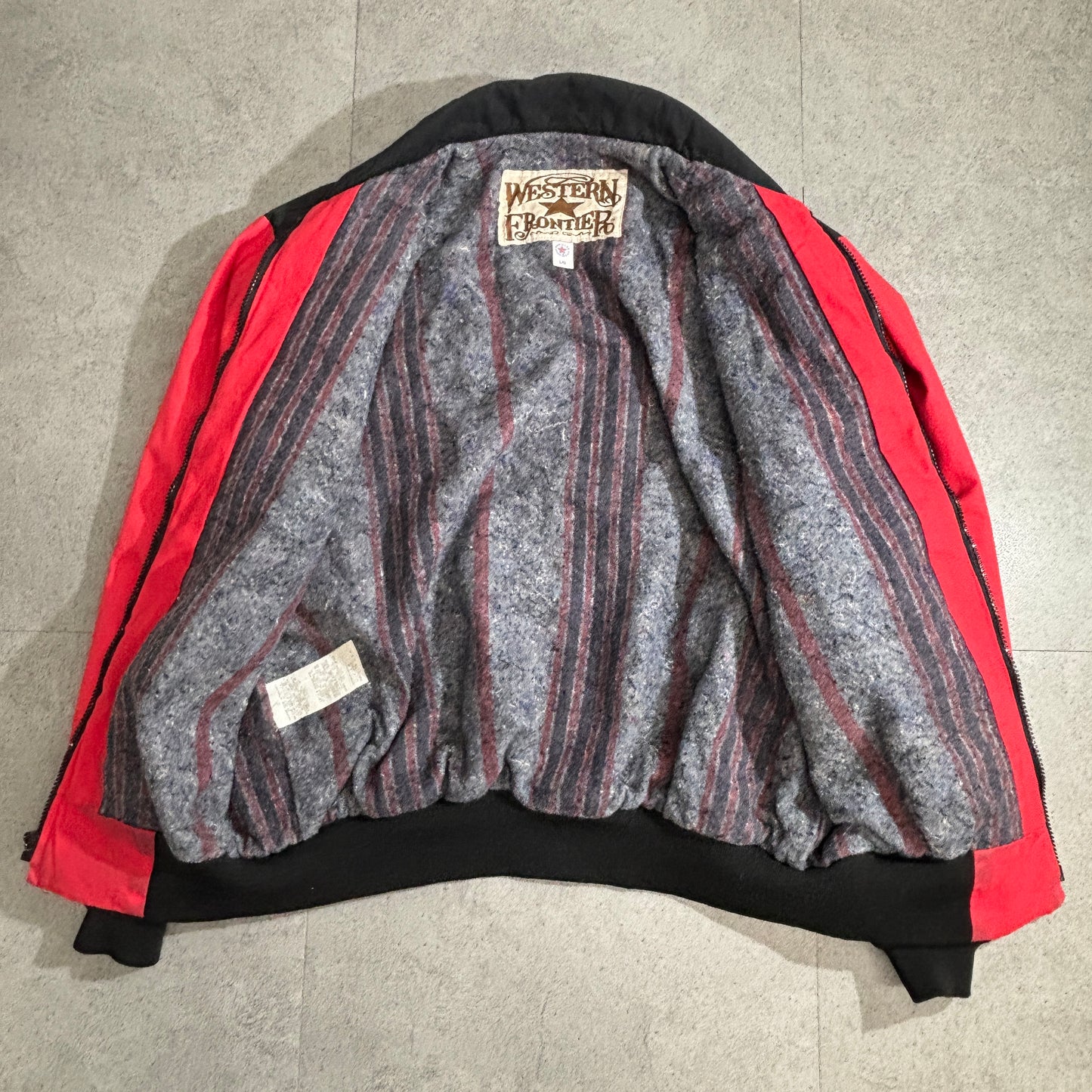 Western Frontier USA製 ネイティブ柄 テープ装飾 ジップジャケット レッド×ブラック 80s〜90s